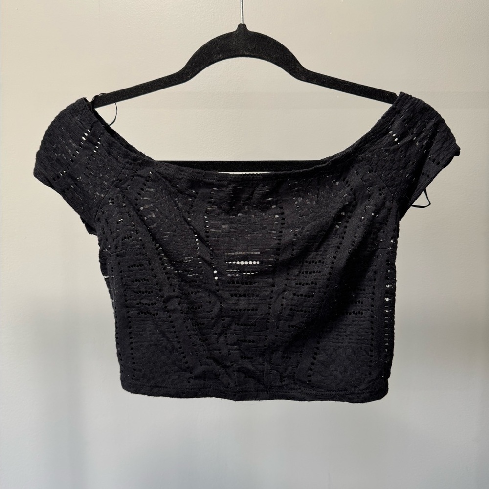 Express Black Crochet Crop Top